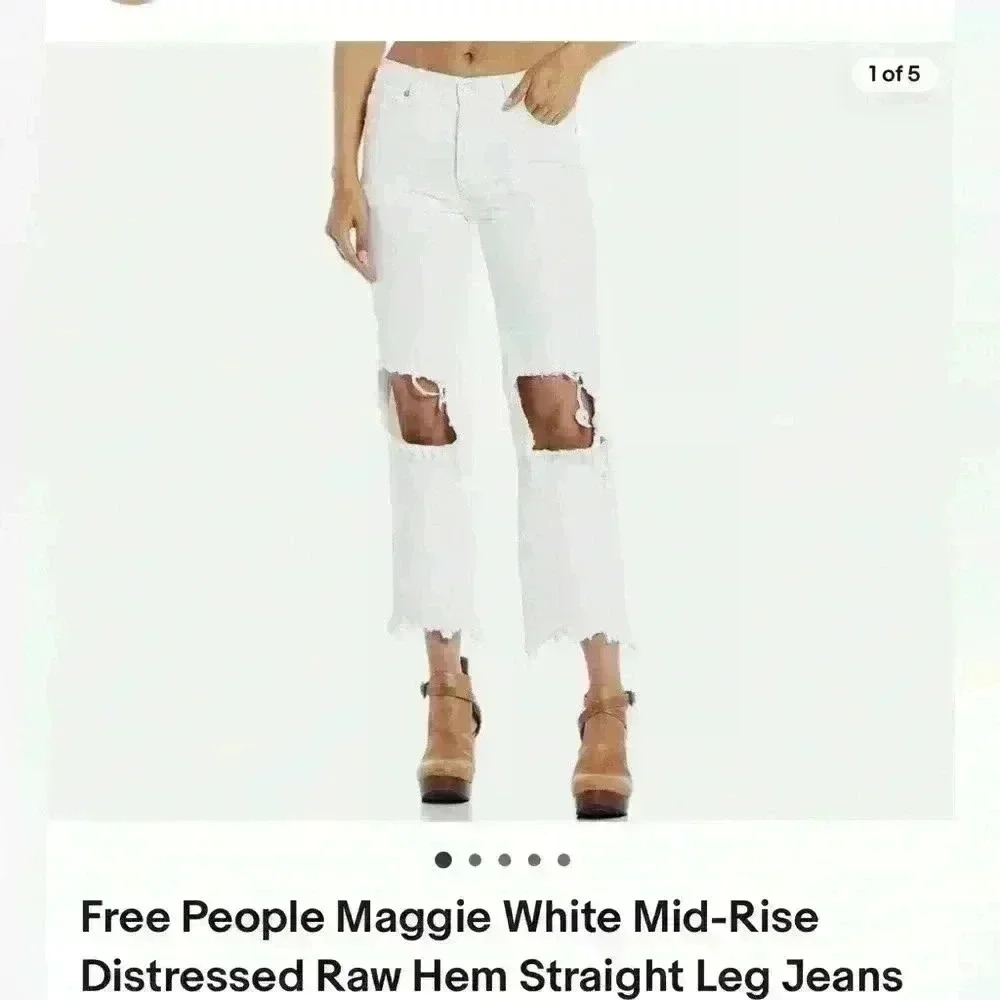 Free People Maggie Wide‎ Mid-Rise Distressed Raw Hem Straight Leg Jeans Size 29 - Picture 3 of 11